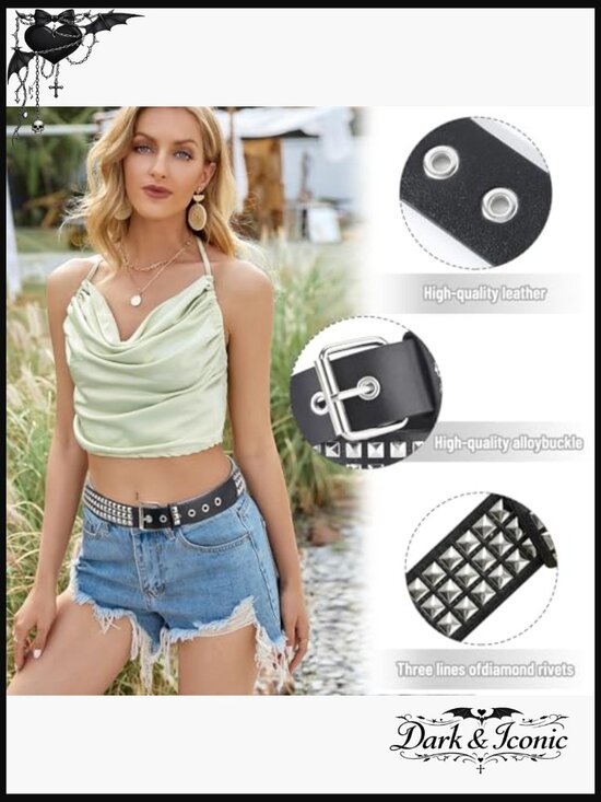 3 Pcs Y2K Studded Belt Set Goth Punk Rock Double Grommet Pyramid Belts main image 5